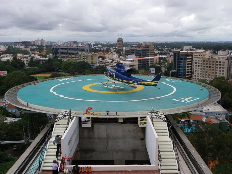 Landing at ITC Bangalore Rooftop Helipad